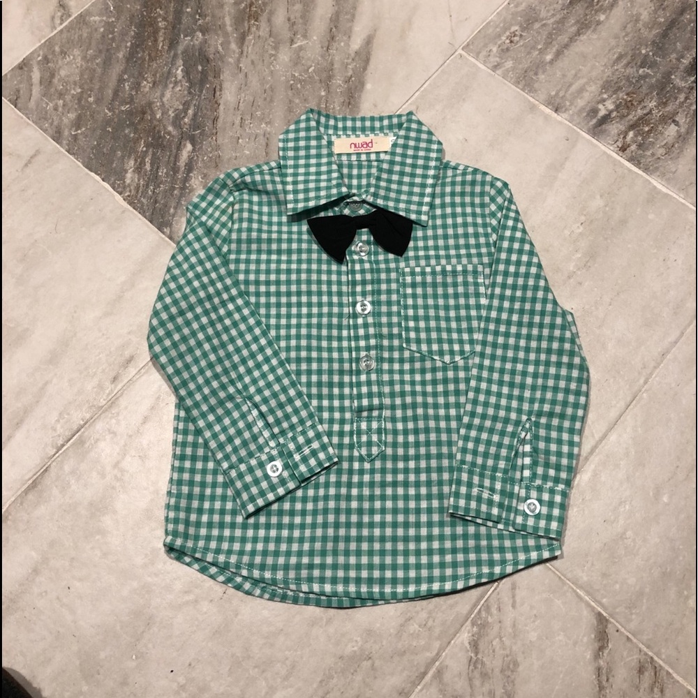 NWAD boys plaid with bow tie dress shirt. 9/12 M